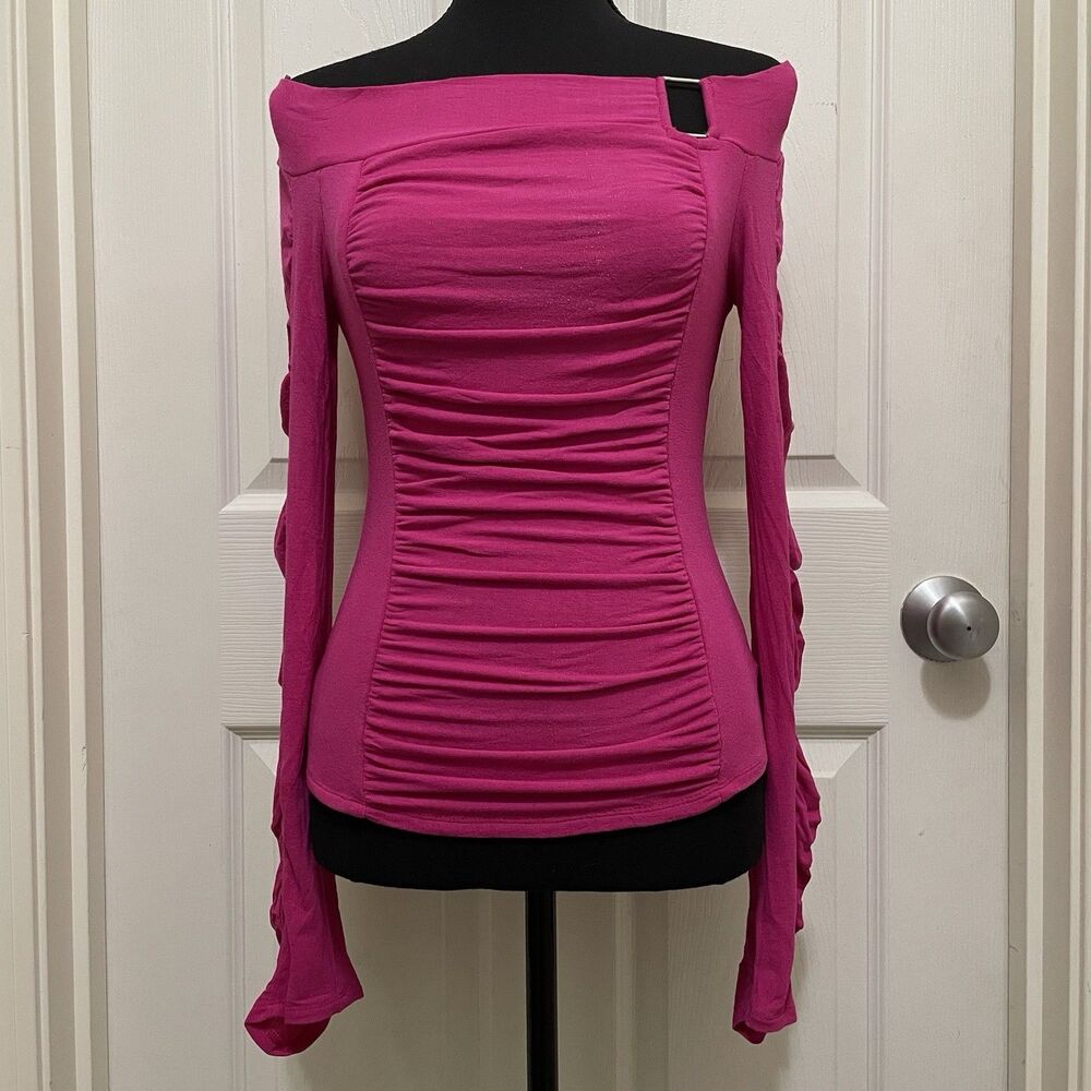 Vintage NWT Arden B Off Shoulder Top Ruched‎ Pink Fuchsia Slouchy Y2K Baddie USA